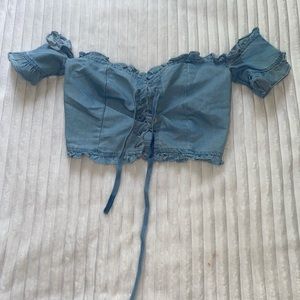 Blue Denim Off the Shoulder Crop Top